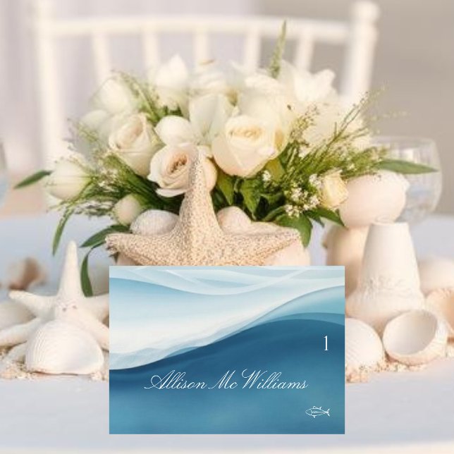 Numeração De Mesa Wedding Place Cards Fish Icon-Serene Blue (Wedding Place Cards Fish Icon-Serene Blue )