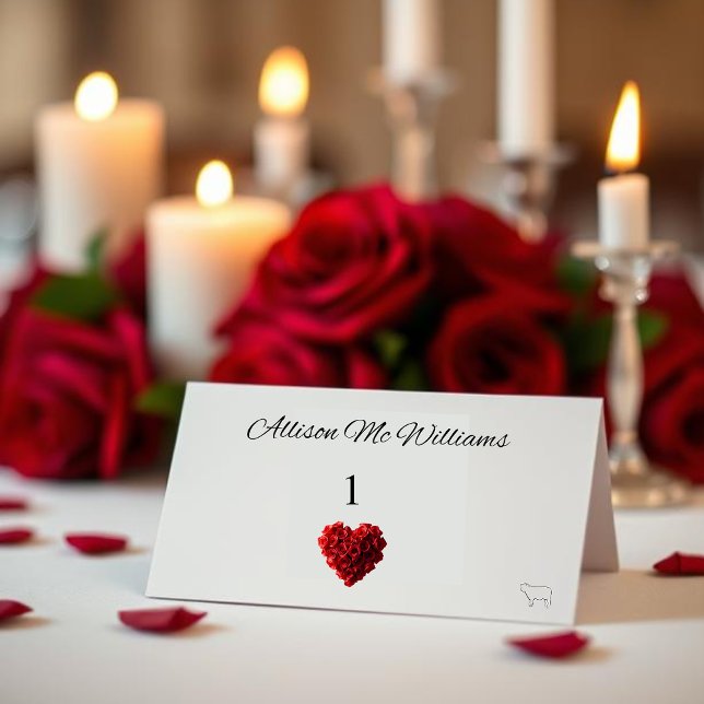 Numeração De Mesa Wedding Place Cards Meat Icon-Red Roses (Wedding Place cards--Heart Shaped Red Roses Table Number with Meat Icon)