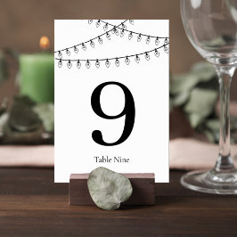 Numeração De Mesa Wedding Table Number Card with String Lights