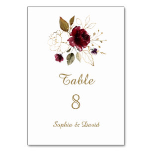 Numeração De Mesa Whimsical Burgundy Dourado Número da Tabela Floral