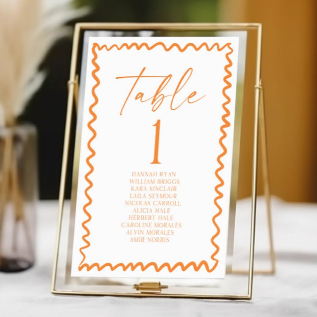 Numeração De Mesa Whimsical Citrus Orange Wavy Border Wedding (Criador carregado)