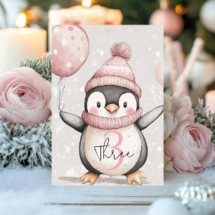 Numeração De Mesa Whimsical Penguin Birthday   Vintage Pink