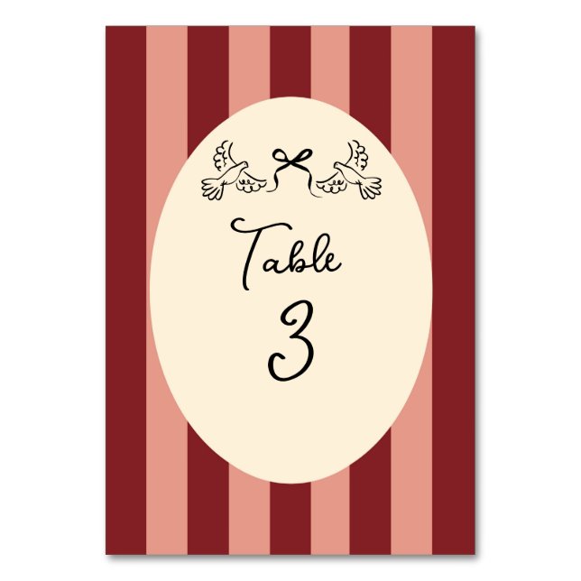 Numeração De Mesa Whimsical Red Pink Striped Wedding Table Number  (Frente)