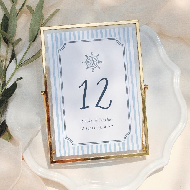 Numeração De Mesa Whimsical Retro Blue Stripes Wedding Table Number (Criador carregado)