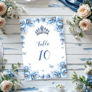 Numeração De Mesa Whimsso Floral Dusty Azul Tiara Quinceañera