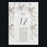 Numeração De Mesa White 3D Roses Wedding Guest Names<br><div class="desc">White 3D flowers roses arch wedding seating chart guest names.</div>