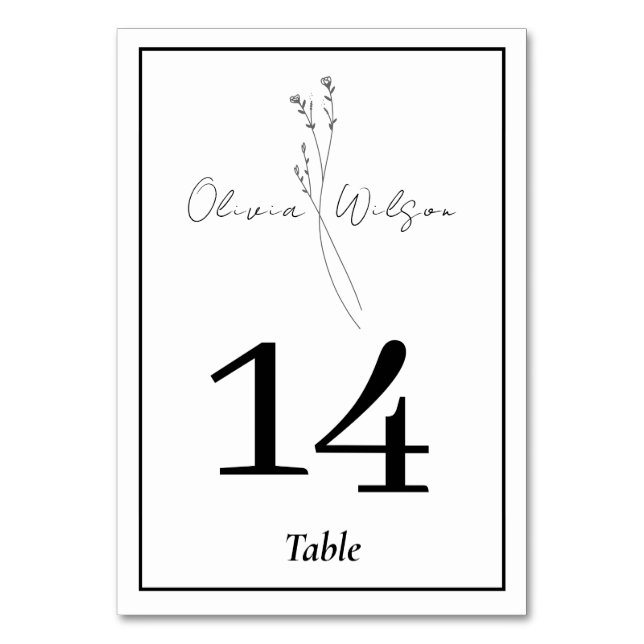 Numeração De Mesa White Elegant Minimalist Botanical Wedding (Frente)