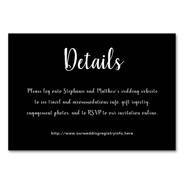 Numeração De Mesa White on Black Details Directions Enclosure Cards (Frente)