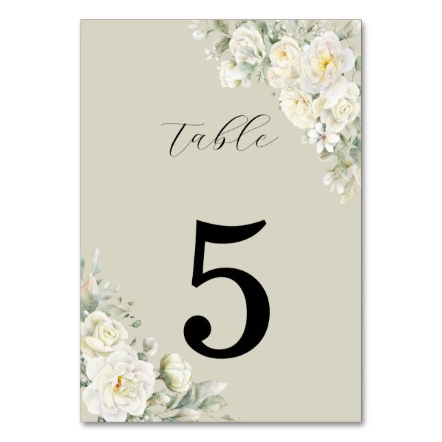 Numeração De Mesa White Roses Beige Table Number (Frente)