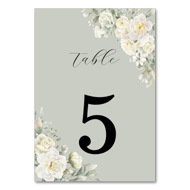 Numeração De Mesa White Roses Light Green Table Number (Frente)