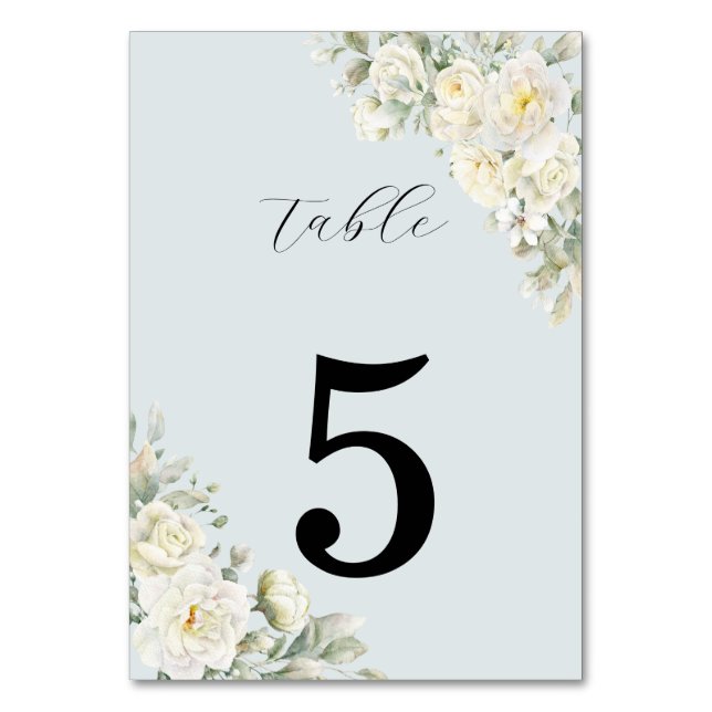 Numeração De Mesa White Roses Powder Blue Table Number (Frente)