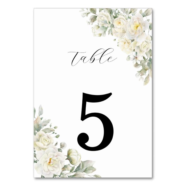 Numeração De Mesa White Roses Wedding Table Number Sign (Verso)