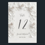 Numeração De Mesa White Sculptured Flowers Arch Wedding<br><div class="desc">White sculptured 3D roses arched wedding table numbers card.</div>