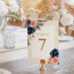 Numeração De Mesa Wild Elegance | Marinho Blush & Dourada Mesa Nu<br><div class="desc">As flores frescas,  elegantes,  de cor d'água,  em azul vibrante marinho e cor-de-rosa pincelado doce,  são acentuadas com dourados antigos macios. Estes cartões de tabela foram projetados para corresponder a nossa coleção de convites para casamento,  Blush e Dourado,  Marinho de Elegância Selvagem.</div>