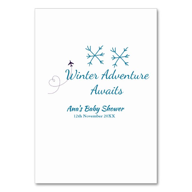 Numeração De Mesa Winter Adventure awaits baby shower blue snowflake (Frente)