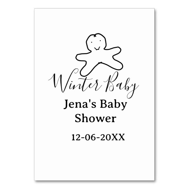Numeração De Mesa Winter baby shower cookie black scribble hand-draw (Frente)