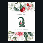 Numeração De Mesa Winter Berry | Quadro n.o 2<br><div class="desc">Esta delicada borda verde de aquarela tem cores tradicionais de Natal, verde-floresta, verde-oliva e amora vermelha em branco brilhante. O número da tabela é apresentado no centro em verde-florestal com bagas vermelhas e verde. Os detalhes do casamento restantes estão diretamente abaixo. Todo o texto pode ser editado de acordo com...</div>