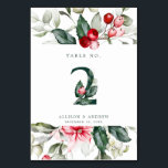 Numeração De Mesa Winter Berry | Quadro n.o 2<br><div class="desc">Esta delicada borda verde de aquarela tem cores tradicionais de Natal, verde-floresta, verde-oliva e amora vermelha em branco brilhante. O número da tabela é apresentado no centro em verde-florestal com bagas vermelhas e verde. Os detalhes do casamento restantes estão diretamente abaixo. Todo o texto pode ser editado de acordo com...</div>