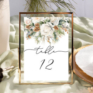 Numeração De Mesa Winter Floral and Pine Wedding