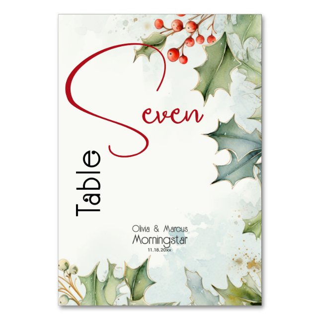 Numeração De Mesa Winter Holly e Berries (Verso)
