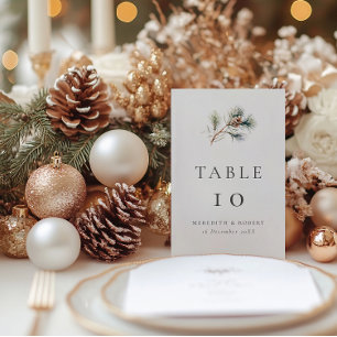 Numeração De Mesa Winter Pine Branch & Cone Wedding