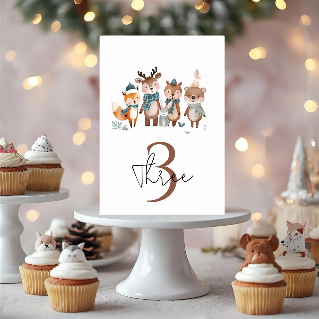 Numeração De Mesa Winter Woodland Animals Birthday  (Criador carregado)
