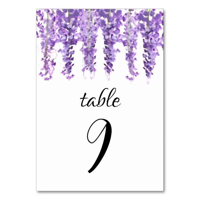 Numeração De Mesa Wisteria Floral Purple Elegant Flowers Casamento (Frente)