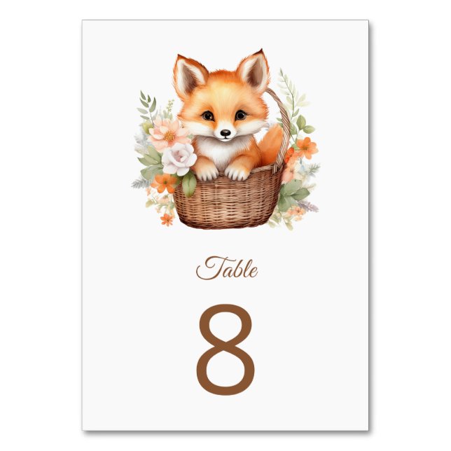 Numeração De Mesa Woodland Fox Baby Shower Party Table Number (Frente)