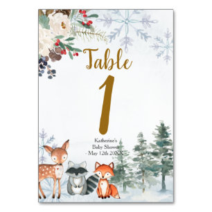 Numeração De Mesa Woodland Winter Forest Chá de fraldas