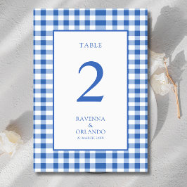 Numeração De Mesa Xadrez Rústico Azul Bebê Gingham Casamento