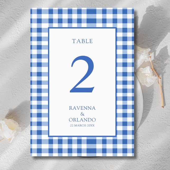 Numeração De Mesa Xadrez Rústico Azul Bebê Gingham Casamento (Criador carregado)