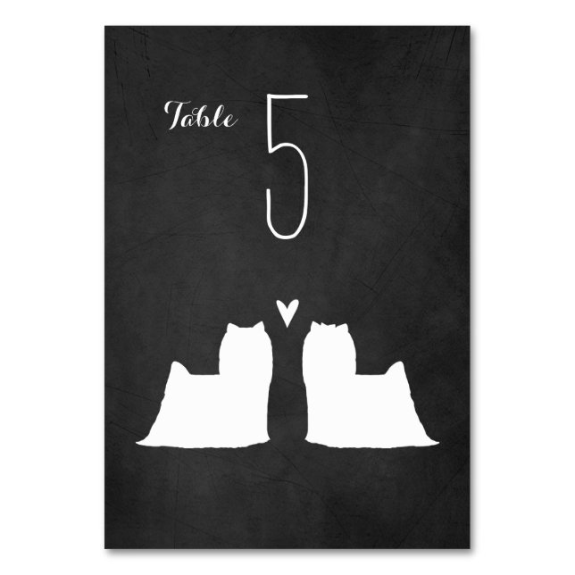 Numeração De Mesa Yorkshire Terrier Silhouettes Recepção de casament (Frente)