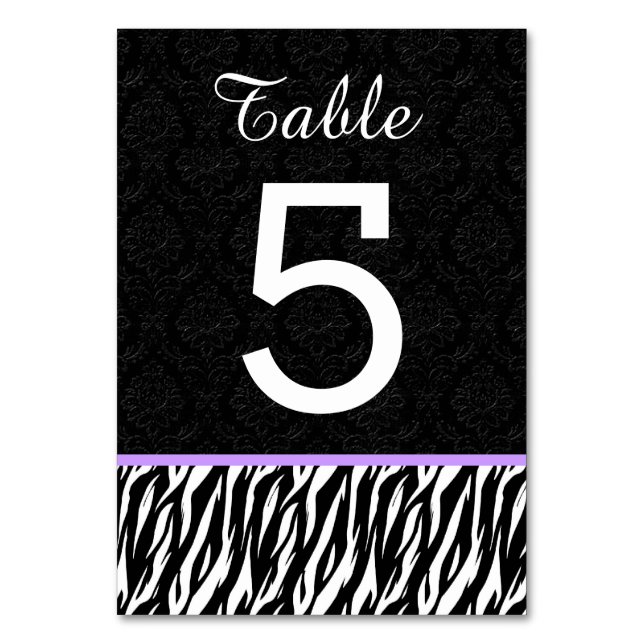 Numeração De Mesa ZEBRA Quadro Caseiro Número 5 com PURPLE (Frente)