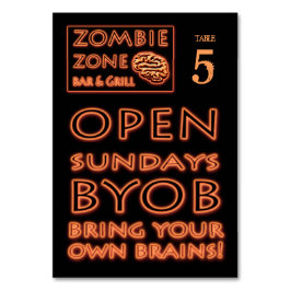 Numeração De Mesa Zombie Zone BYOB Traga seu próprio cérebro Hallowe
