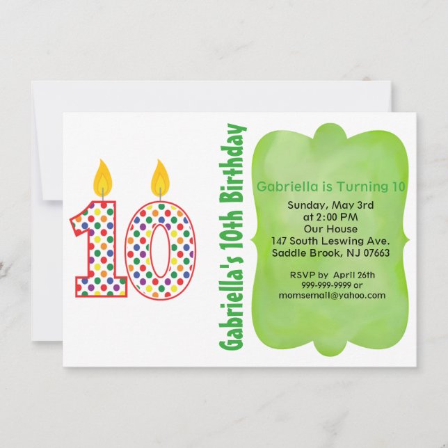 Número 10 Convite de Aniversário para Bolinhas Col (Frente)