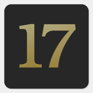 Número 17: Adesivo Quadrado Dourado