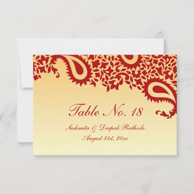 Número da Mesa Cartão Plano Casamento Paisley (Frente)