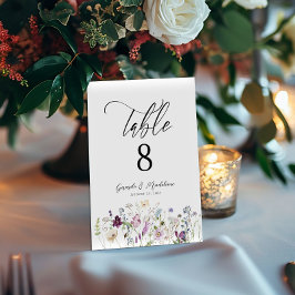 Número da mesa de casamento das flores silvestres 