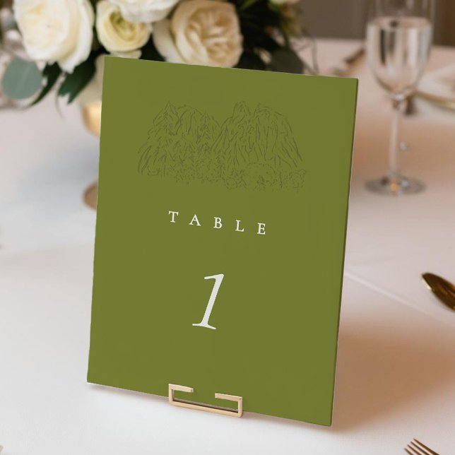 Número da Mesa de Casamento na Montanha do Parque  (Green Yosemite Park Mountain Range 5x7"  Wedding Table Number)