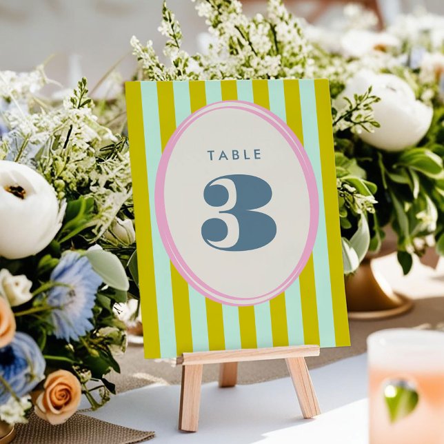 Número da Tabela Brilhante Verde e Azul Stripe (Green and Blue Stripe Bold Bright Wedding Table Number Cards)