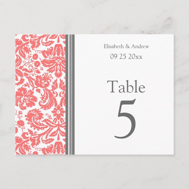 Número da Tabela Casada Cartões Cinza Coral (Frente)