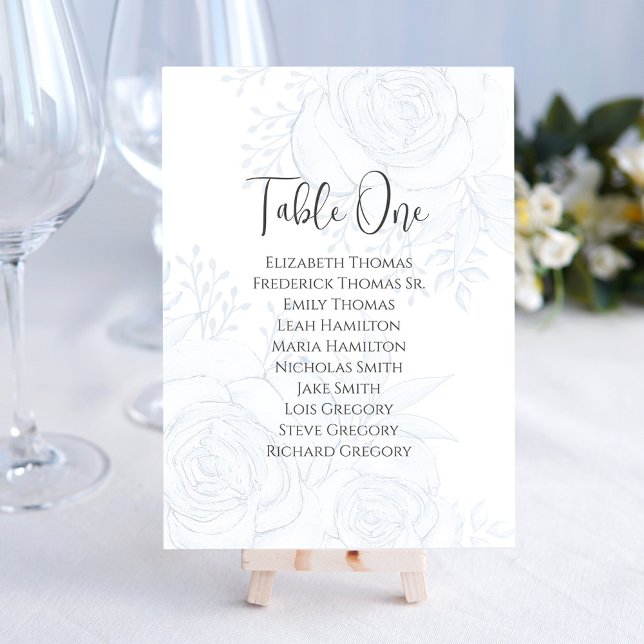 Número da Tabela de Casamento Elegante Floral Azul (With elegant stylish rose floral pattern, )