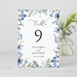 Número da Tabela de Casamento Floral Azul Elegante