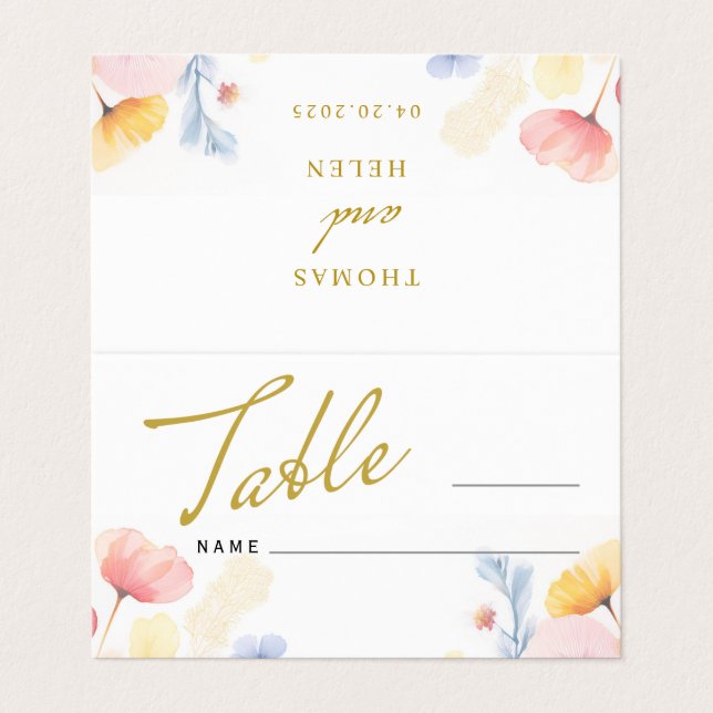 Número da Tabela de Casamento Floral Cartões dobra (Exterior Desdobrado)