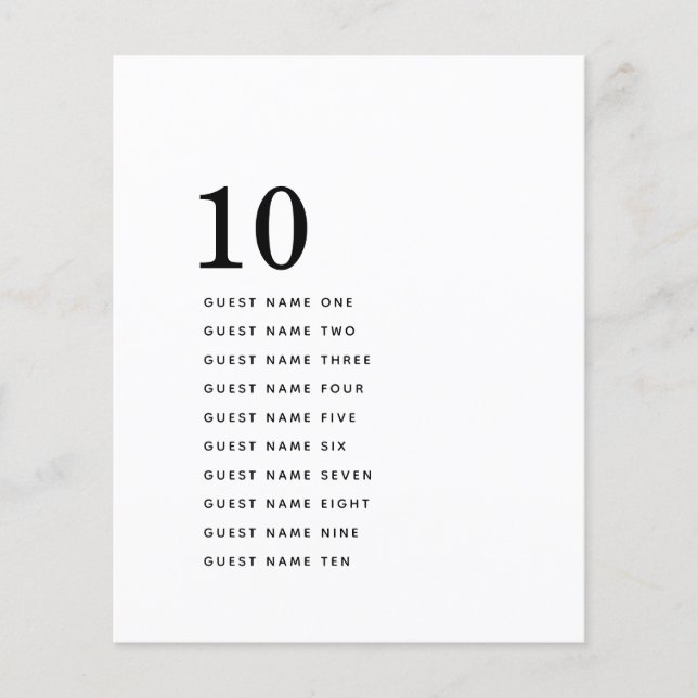 Número da Tabela de Nomes de Convidado Minimalista (Frente)