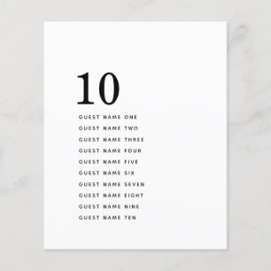 Número da Tabela de Nomes de Convidado Minimalista