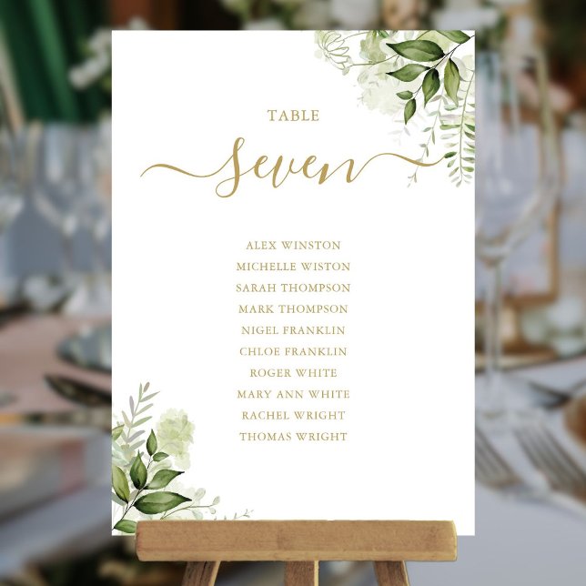 Número da Tabela do Plano Dourado Floral Greeneras (Greenery Floral Gold Seating Plan Table Number)