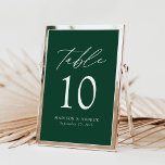 Número da Tabela Verde de Casamento Moderno Elegan<br><div class="desc">Trendy, cartões minimalistas de números das mesas de casamento com cartas brancas modernas com "Mesa" em um roteiro de caligrafia moderno. O design apresenta um fundo verde ou uma cor de sua escolha. O design repete atrás. Para pedir os cartões verdes esmeraldos: adicione seu nome, data de casamento e número...</div>