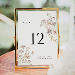 Número de Mesa Casamento Boho Flor Silvestre Rosa
