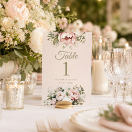 Número de Mesa de Casamento Blush & Ivory Peony